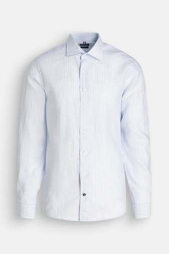 HECHTER Paris Leinenmix-Hemd hellblau Regular Fit