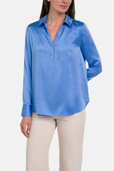 HERZENSANGELEGENHEIT Seidenmix-Bluse azurblau