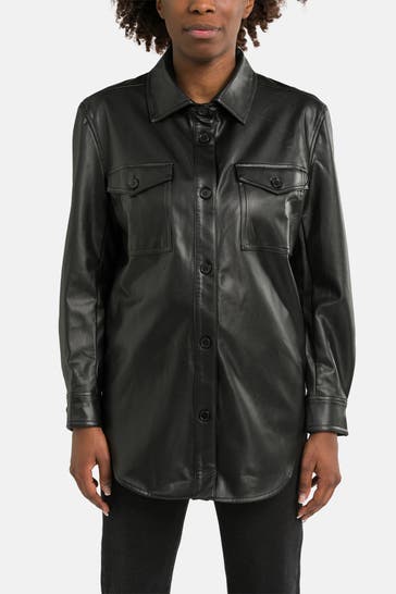 GUESS Kunstleder-Overshirt schwarz