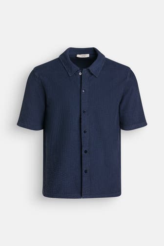 WOOL & CO Cord-Kurzarmhemd navy