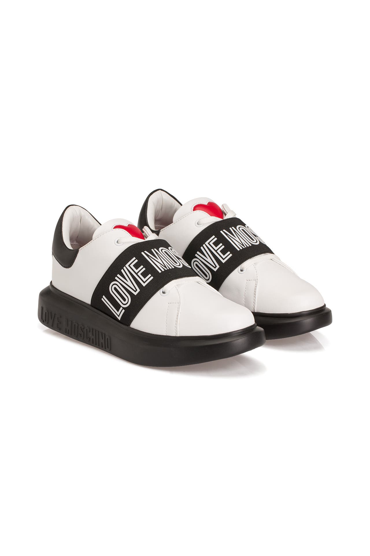 Scarpe Donna LOVE MOSCHINO Sneakers linea Chain Heart in Pelle Bianca a sconto