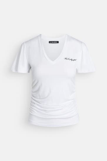 KARL LAGERFELD T-Shirt 'Ruched' weiß