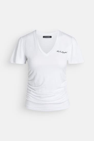 KARL LAGERFELD - T-Shirt 'Ruched' weiß