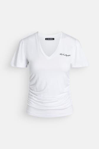 KARL LAGERFELD T-Shirt 'Ruched' weiß