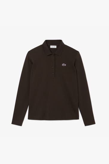 LACOSTE Langarm-Polo dunkelbraun