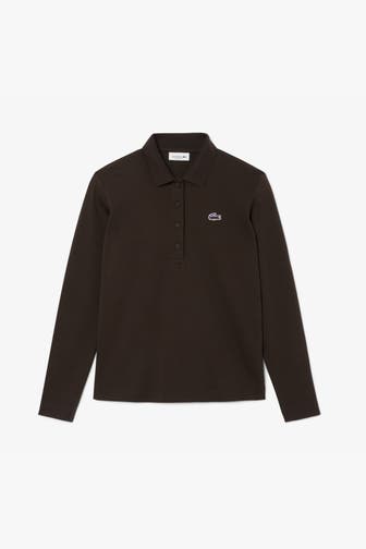 LACOSTE Langarm-Polo dunkelbraun