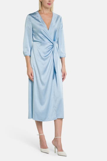 RIANI Light blue satin Midi Dress