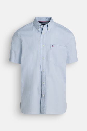 TOMMY HILFIGER Kurzarmhemd 'Seersucker' taubenblau
