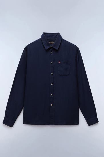 NAPAPIJRI Leinen-Hemd dunkelblau Regular Fit