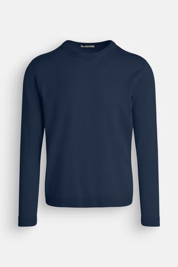 WOOL & CO Leinenmix-Pullover 'Paricollo' navy