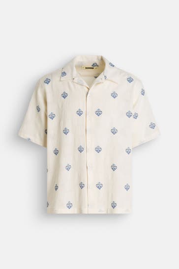 WOODBIRD Kurzarmhemd beige Loose Fit