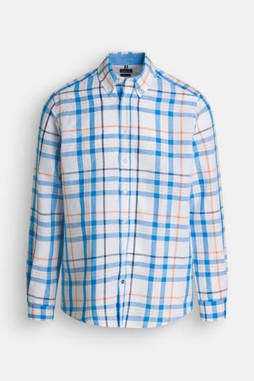 HECHTER Paris Leinenmix-Hemd kariert Regular Fit