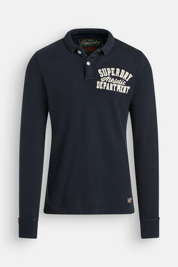 SUPERDRY Langarm-Polo 'Vintage Athletic' nachtblau