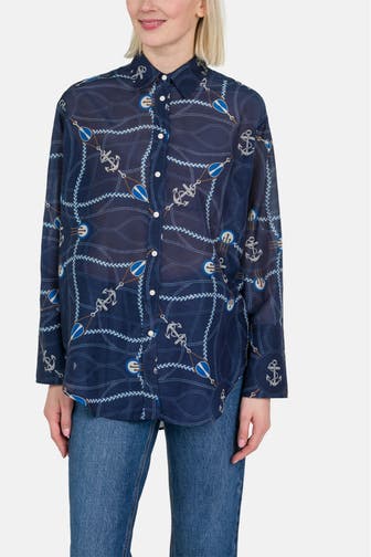 GANT Casual-Bluse blau gemustert