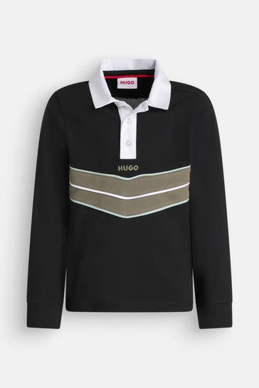 HUGO Langarm-Polo schwarz