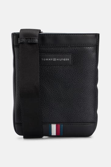TOMMY HILFIGER Leder-Umhängetasche schwarz