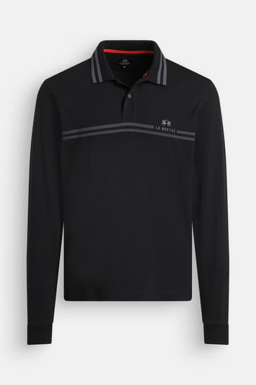 LA MARTINA Langarm-Polo schwarz