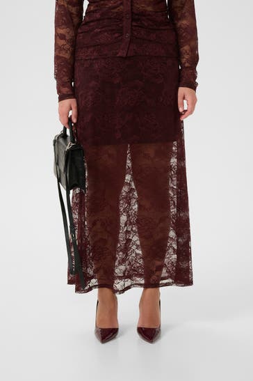 GESTUZ Wine-red lace skirt