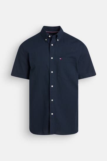 TOMMY HILFIGER Kurzarmhemd 'Seersucker' nachtblau