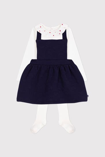 PETIT BATEAU Set: Latzkleid, Body und Strumpfhose