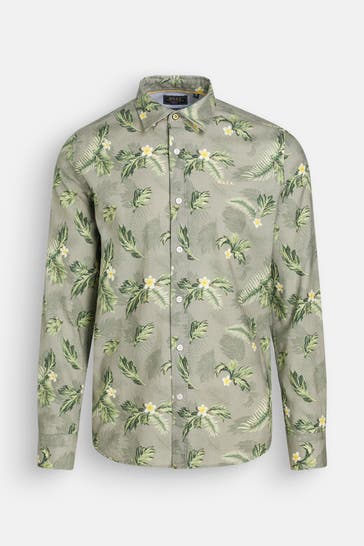 NEW ZEALAND AUCKLAND Leinenmix-Hemd gemustert Regular Fit