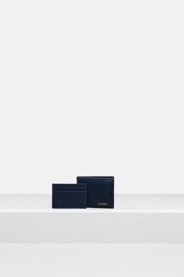 AIGNER - Set: Geldbörse und Kartenetui 'Saffiano' marine