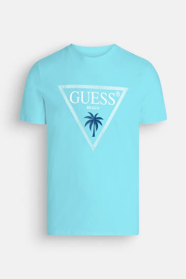 GUESS T-Shirt 'Triangle Palm' hellblau