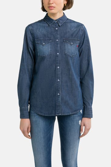 REPLAY Jeansbluse dunkelblau
