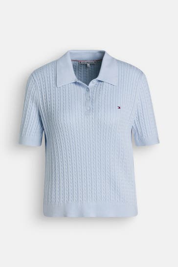 TOMMY HILFIGER Strick-Polo hellblau
