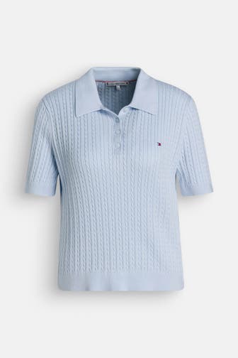 TOMMY HILFIGER Strick-Polo hellblau