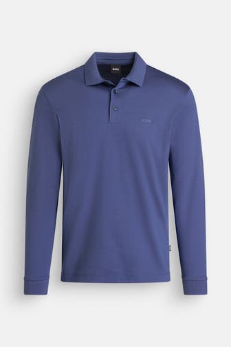 BOSS Polo-Langarmshirt azurblau