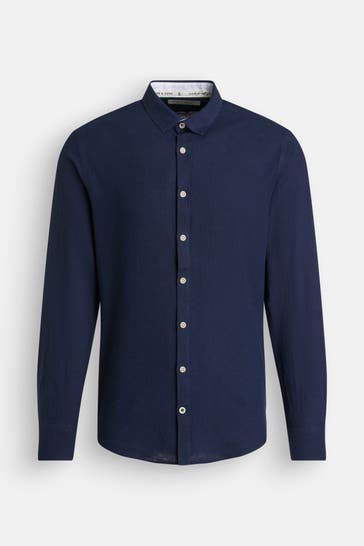 COLOURS & SONS Leinenmix-Hemd navy