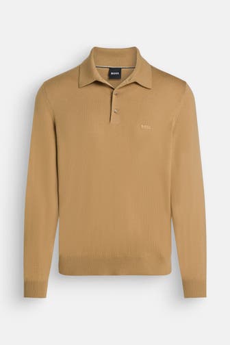 BOSS Woll-Polo 'Banet' hellbraun