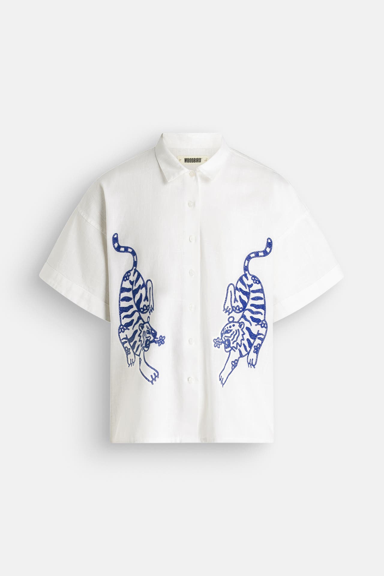 WOODBIRD Leinenmix-Kurzarmhemd 'Banks Tiger' weiß, Bild 1