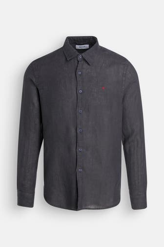 REPLAY Leinenhemd schwarzblau Regular Fit