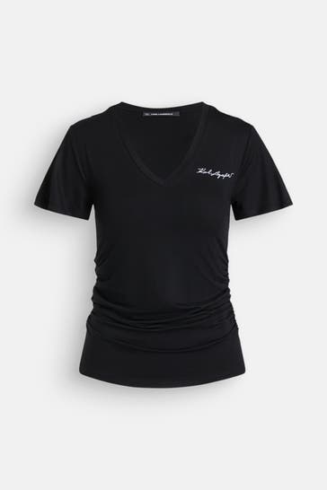 KARL LAGERFELD T-Shirt 'Ruched' schwarz
