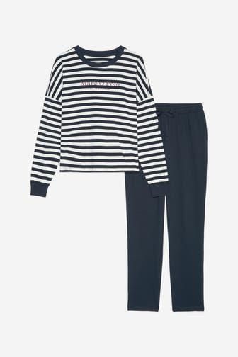 MARC O'POLO Pyjama Set dunkelblau-weiß