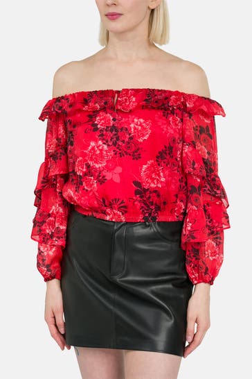 GUESS Blusentop rot-schwarz