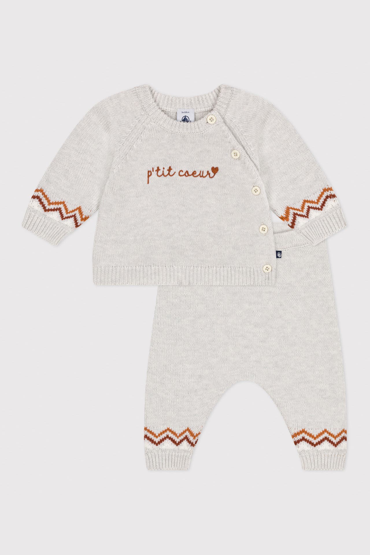 PETIT BATEAU Set: Strickpullover und Strickhose hellgrau, Bild 1