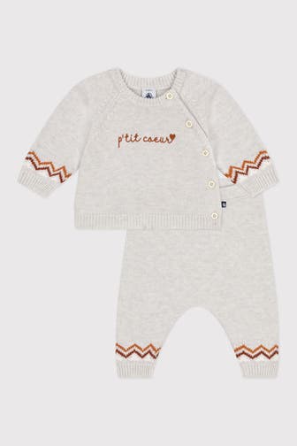 PETIT BATEAU Set: Strickpullover und Strickhose hellgrau
