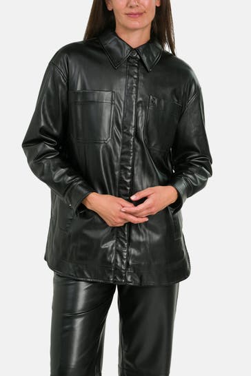 GUESS Kunstleder-Overshirt schwarz