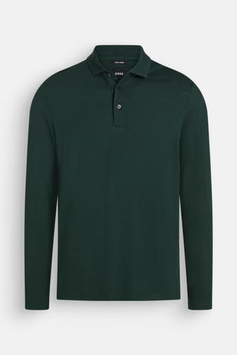 BOSS Langarm-Polo dunkelgrün