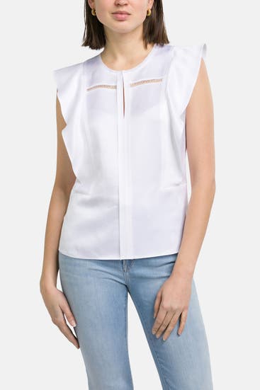 BOSS - Leinenmix-Top 'Bileina' ecru