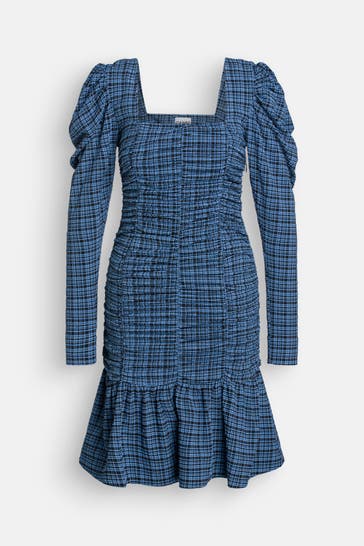 GANNI Kleid blau kariert