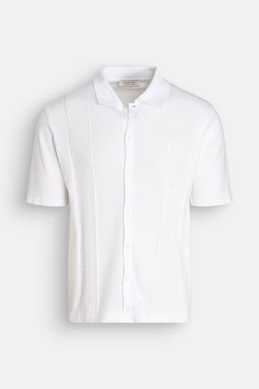 WOOL & CO Strick-Kurzarmhemd weiß