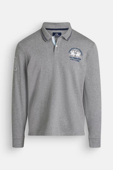 LA MARTINA Langarm-Polo grau