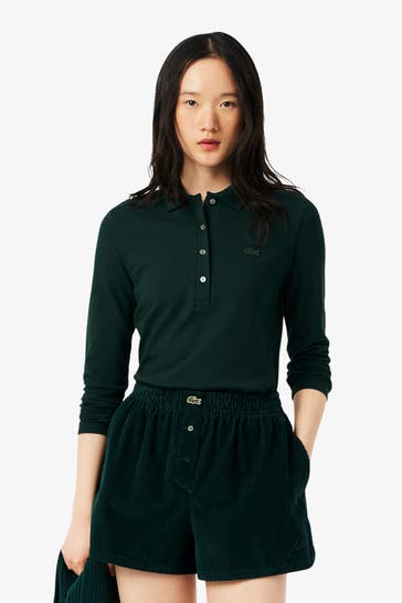 LACOSTE Langarm-Polo tannengrün
