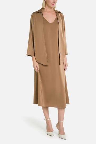 RIANI Light brown satin Midi Dress