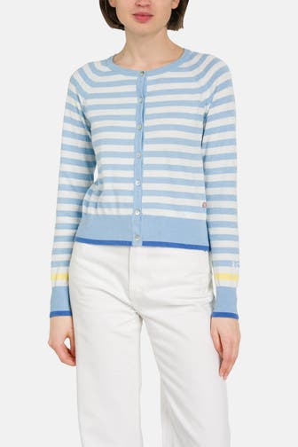 FRIEDA & FREDDIES NY Strickjacke hellblau gestreift