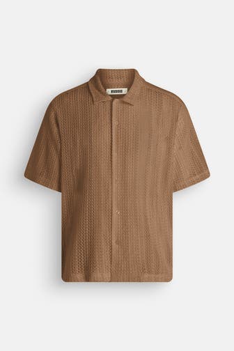 WOODBIRD Kurzarmhemd 'Wang Lace' braun